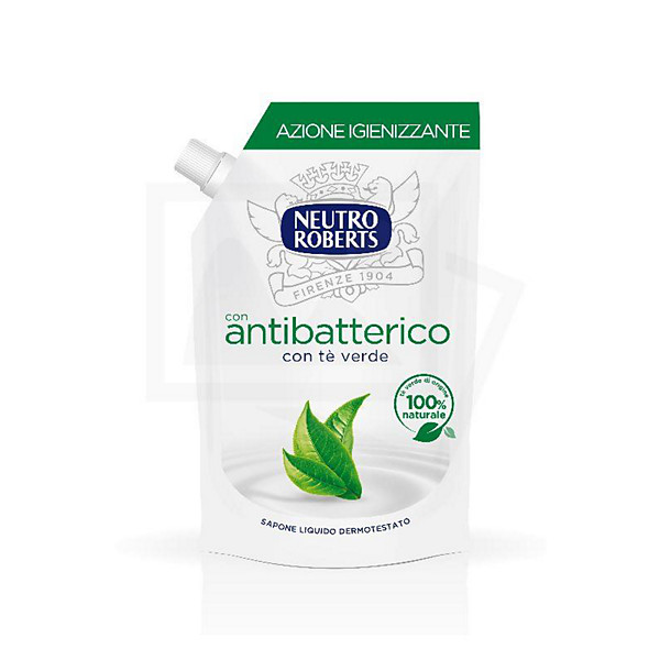 NEUTRO ROBERTS Sapone Liquido Antibatterico con Tè Verde, Ecoricarica 400 ml
