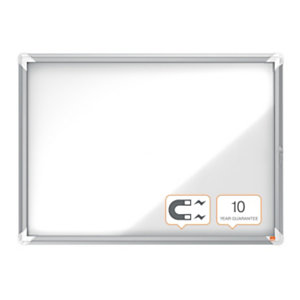 NOBO Bacheca magnetica con serratura Premium Plus, Capacità 8xA4, Cornice in alluminio, Bianco