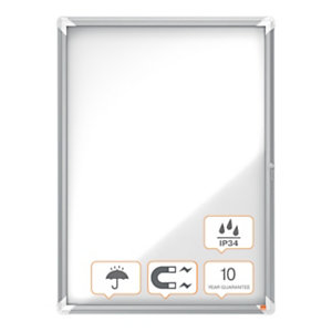 NOBO Bacheca magnetica per esterno con serratura Premium Plus, Capacità 9xA4, Cornice in alluminio, Bianco