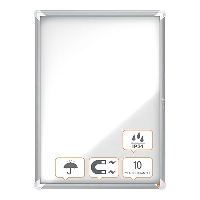 NOBO Bacheca magnetica per esterno con serratura Premium Plus, Capacità  9xA4, Cornice in alluminio, Bianco - Pannelli per Presentazioni