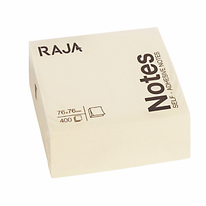 Notes Raja, 12 blocs de 100 feuilles, 76x76mm, coloris jaune pastel Notes Raja, 12 blocs de 100 feuilles, 76x76mm, coloris jaune pastel