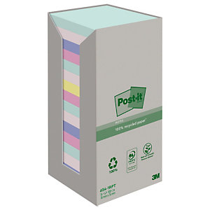 Notes repositionnables recyclées Collection Nature Post-it, 16 blocs 76 x 76 mm