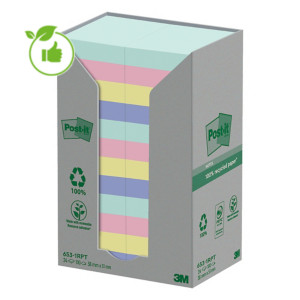 Notes repositionnables recyclées Collection Nature Post-it, 24 blocs 38 x 51 mm