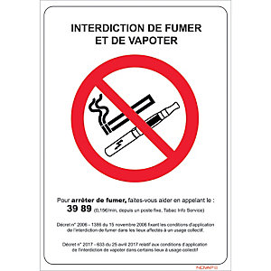NOVAP Panneau de signalisation adhésif d'interdiction de fumer et de vapoter A5 - 14,8 x 21 cm