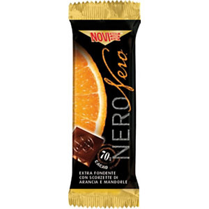 NOVI Barretta Nero Nero, Cioccolato Extra Fondente Arancia e Mandorle, 22 grammi