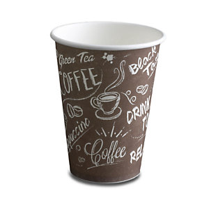 NUPIK Vasos de papel desechables marrones con diseño de café, 220 ml, 71 x 90 mm, paquete de 50