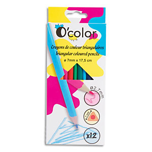 O'COLOR Boîte de 12 crayons de couleur en résine triangulaire.Diamètre crayon 7mm, mine 2,7mm. Assortis