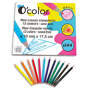 O'COLOR Pack de 144 maxi crayons de couleur en résine triangulaire. Diamètre 10mm, mine 4mm. Assortis O'COLOR Pack de 144 maxi crayons de couleur en résine triangulaire. Diamètre 10mm, mine 4mm. Assortis