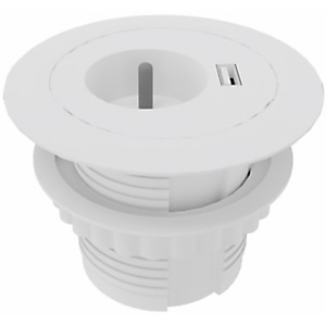 Obturateur électrifié diamètre 80 cm pour bureau avec prise secteur + prise USB-A (5 V) de chargement - Blanc Obturateur électrifié diamètre 80 cm pour bureau avec prise secteur + prise USB-A (5 V) de chargement - Blanc