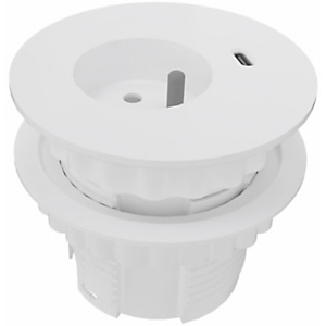 Obturateur électrifié diamètre 80 cm pour bureau avec prise secteur + prise USB-C (5 V) de chargement - Blanc Obturateur électrifié diamètre 80 cm pour bureau avec prise secteur + prise USB-C (5 V) de chargement - Blanc