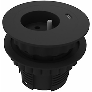 Obturateur électrifié diamètre 80 cm pour bureau avec prise secteur + prise USB-C (5 V) de chargement - Noir Obturateur électrifié diamètre 80 cm pour bureau avec prise secteur + prise USB-C (5 V) de chargement - Noir