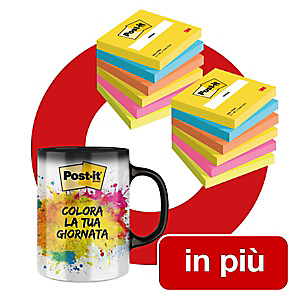 Offerta 2 pack da 6 blocchetti da 100 foglietti riposizionabili Post-it® 76 x 76 mm, colori Energetic + 1 tazza termosensibile cambia colore compresa nel prezzo Offerta 2 pack da 6 blocchetti da 100 foglietti riposizionabili Post-it® 76 x 76 mm, colori Energetic + 1 tazza termosensibile cambia colore compresa nel prezzo