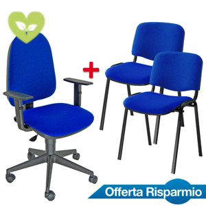 Offerta Risparmio 1 sedia operativa Sun blu + 1 coppia sedie attesa impilabili blu