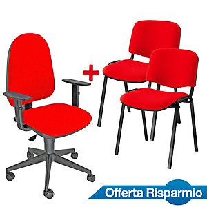 Offerta Risparmio 1 sedia operativa Sun rosso + 1 coppia sedie attesa impilabili rosso