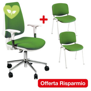 Offerta Risparmio 1 Sedia operativa Winner Deluxe, Tessuto Verde + Coppia Sedie attesa impilabili Lady, Tessuto verde Offerta Risparmio 1 Sedia operativa Winner Deluxe, Tessuto Verde + Coppia Sedie attesa impilabili Lady, Tessuto verde