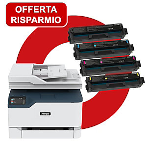 Offerta Risparmio 1 Stampante multifunzione laser a colori bianca Xerox C235 + 1 Toner Xerox nero + 1 Toner Xerox ciano + 1 Toner Xerox magenta + 1 Toner Xerox giallo