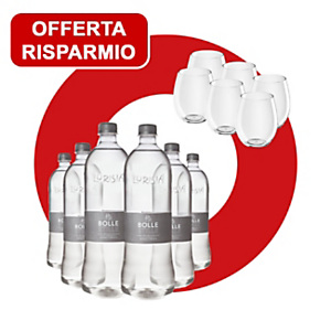Offerta risparmio 6 Bottiglie Acqua minerale frizzante BOLLE di Lurisia + 6 Bicchieri acqua in Tritan, 390 cc, Trasparente Offerta risparmio 6 Bottiglie Acqua minerale frizzante BOLLE di Lurisia + 6 Bicchieri acqua in Tritan, 390 cc, Trasparente