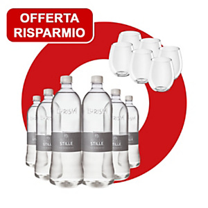 Offerta risparmio 6 Bottiglie Acqua minerale naturale STILLE di Lurisia + 6 Bicchieri acqua in Tritan, 390 cc, Trasparente Offerta risparmio 6 Bottiglie Acqua minerale naturale STILLE di Lurisia + 6 Bicchieri acqua in Tritan, 390 cc, Trasparente