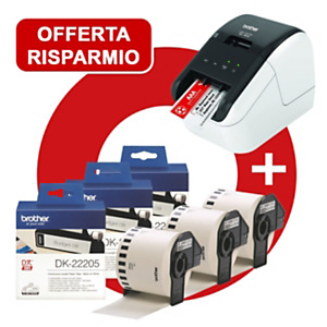 Offerta risparmio BROTHER Stampante per etichette QL-800, Nero/Bianco Lucido + 3 Rotoli di etichette di carta a lunghezza continua, 62 mm x 30,48 m, Nero su Bianco Offerta risparmio BROTHER Stampante per etichette QL-800, Nero/Bianco Lucido + 3 Rotoli di etichette di carta a lunghezza continua, 62 mm x 30,48 m, Nero su Bianco