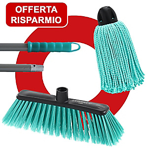 Offerta Risparmio EVERSEA® 1 Scopa per interni + 1 Mop lavapavimenti + 1 Manico 140 cm in acciaio inox