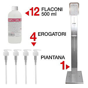 Offerta Risparmio Piantana universale Laif per igienizzante e guanti + 1 confezione da 12 flaconi Gel Idroalcolico Antisettico mani Simply Gel con 4 erogatori Offerta Risparmio Piantana universale Laif per igienizzante e guanti + 1 confezione da 12 flaconi Gel Idroalcolico Antisettico mani Simply Gel con 4 erogatori