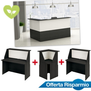 Offerta Risparmio Reception Oasi, 1 Bancone 120 cm + 1 Bancone 80 cm + 1 Modulo angolare, Nero Venato/Bianco Offerta Risparmio Reception Oasi, 1 Bancone 120 cm + 1 Bancone 80 cm + 1 Modulo angolare, Nero Venato/Bianco