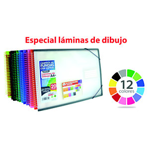 Office box Carpeta de fundas de espiral A3+ apaisado, formato horizontal, 20 fundas cristal liso, colores surtidos