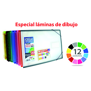 Office box Carpeta de fundas de espiral A3+ apaisado, formato horizontal, 20 fundas cristal liso, colores surtidos