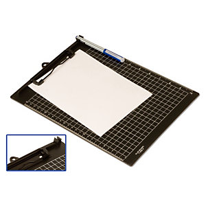office box Tabla reglada con pinza portapapeles, A4, cuadriculada, soporte para bolígrafo, plástico, negro