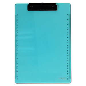 office box Tabla reglada con pinza portapapeles, A4, plástico, azul neón translúcido