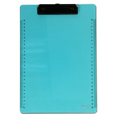 office box Tabla reglada con pinza portapapeles, A4, plástico, azul neón translúcido - 1