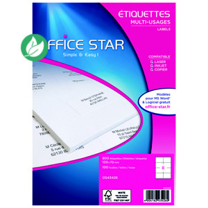 OFFICE STAR OS43426 Etiquettes multi-usages blanches 105 x 70 mm - Boîte de 800
