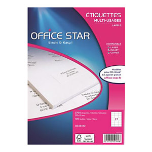 OFFICE STAR OS43442 Etiquettes multi-usages blanches 70 x 31 mm - Boîte de 2700
