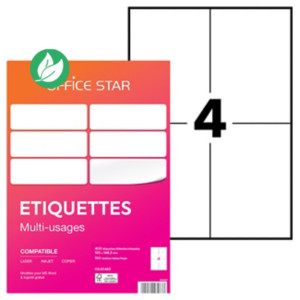 OFFICE STAR OS43483 Etiquettes multi-usages blanches 105 x 148,5 mm - Boîte de 400 OFFICE STAR OS43483 Etiquettes multi-usages blanches 105 x 148,5 mm - Boîte de 400
