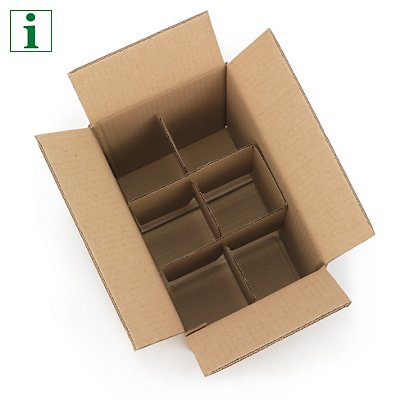 One piece bottle boxes with integral dividers for 6 bottles, pack of 5 - 1