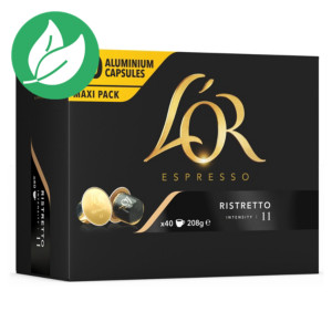 L'OR Boîte de 40 capsules Café EspressO - Ristretto, pour machine Nespresso, intensité : 11 L'OR Boîte de 40 capsules Café EspressO - Ristretto, pour machine Nespresso, intensité : 11
