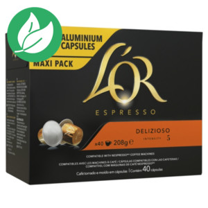 L'OR Café Espresso Delizioso pour machine Nespresso - intensité 5 - Boîte de 40 capsules L'OR Café Espresso Delizioso pour machine Nespresso - intensité 5 - Boîte de 40 capsules