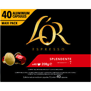 L'OR Capsules Café Espresso - Splendente, pour machine Nespresso, intensité : 7, boîte de 40