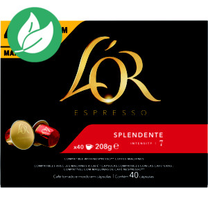 L'OR Capsules Café Espresso - Splendente, pour machine Nespresso, intensité : 7, boîte de 40 L'OR Capsules Café Espresso - Splendente, pour machine Nespresso, intensité : 7, boîte de 40