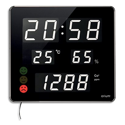 ORIUM Horloge et mesureur de CO2. Affichage LED. Température et taux d'humidité.