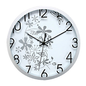 Orologio da parete con disegno floreale - Colore bianco - Diametro cm 30,5 Orologio da parete con disegno floreale - Colore bianco - Diametro cm 30,5
