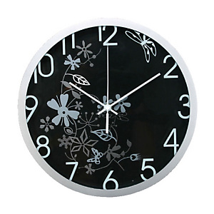 Orologio da parete con disegno floreale - Colore nero - Diametro cm 30,5