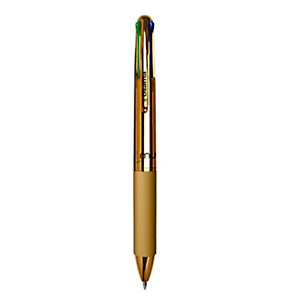 OSAMA Penna a sfera a scatto 4 Multi Chrome, Punta 1 mm, Fusto Cromato Oro, Inchiostro 4 colori: Nero, Blu, Rosso, Verde OSAMA Penna a sfera a scatto 4 Multi Chrome, Punta 1 mm, Fusto Cromato Oro, Inchiostro 4 colori: Nero, Blu, Rosso, Verde