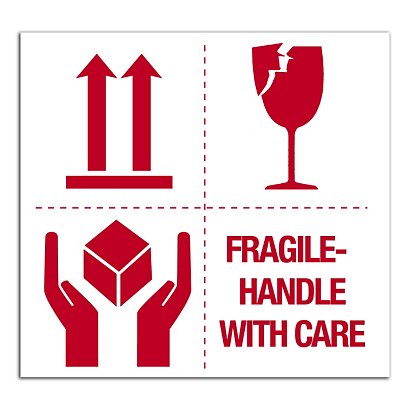 Ostrzegawcze etykiety na paczki "Fragile - Handle with care" 500 szt na rolce - 1