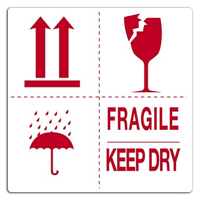 Ostrzegawcze etykiety na paczki "Fragile - Keep dry" 500 szt na rolce - 1