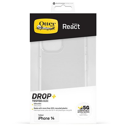 OtterBox React Série Coque pour iPhone 14, Antichoc, anti-chute, ultra-mince, protection fine, testé selon les normes militaires, Antimicrobien, Clear - 1