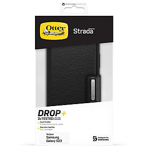 OtterBox Strada Coque pour Galaxy S23, Antichoc, anti-chute, cuir de qualité, 2 porte-cartes, supporte 3 x plus de chutes que la norme militaire, Noir