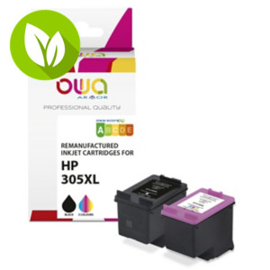 OWA K10603OW Cartucho de tinta remanufacturado, compatible con HP 305XL (3YM62AE, 3YM63AE), Alta Capacidad, negro, tricolor