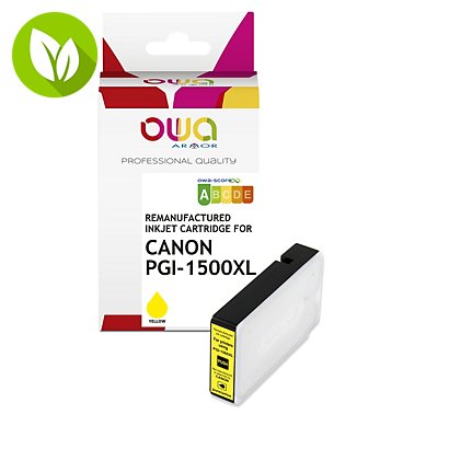 OWA K20636OW Cartucho de tinta remanufacturado, compatible con CANON PGI-1500XL Y (9195B001), Alta Capacidad, amarillo