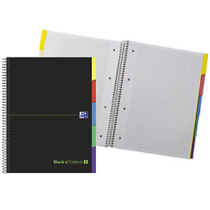Oxford Black and Colours Europeanbook 5 Cuaderno, A4+, cuadriculado, 100 hojas, cubiertas extraduras, hojas troqueladas con pestañas separadoras, negro